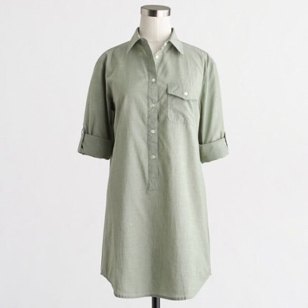 J.Crew Factory Sage Green Cotton Popover Tunic Shirt XXS Roll Tab Casual Chic